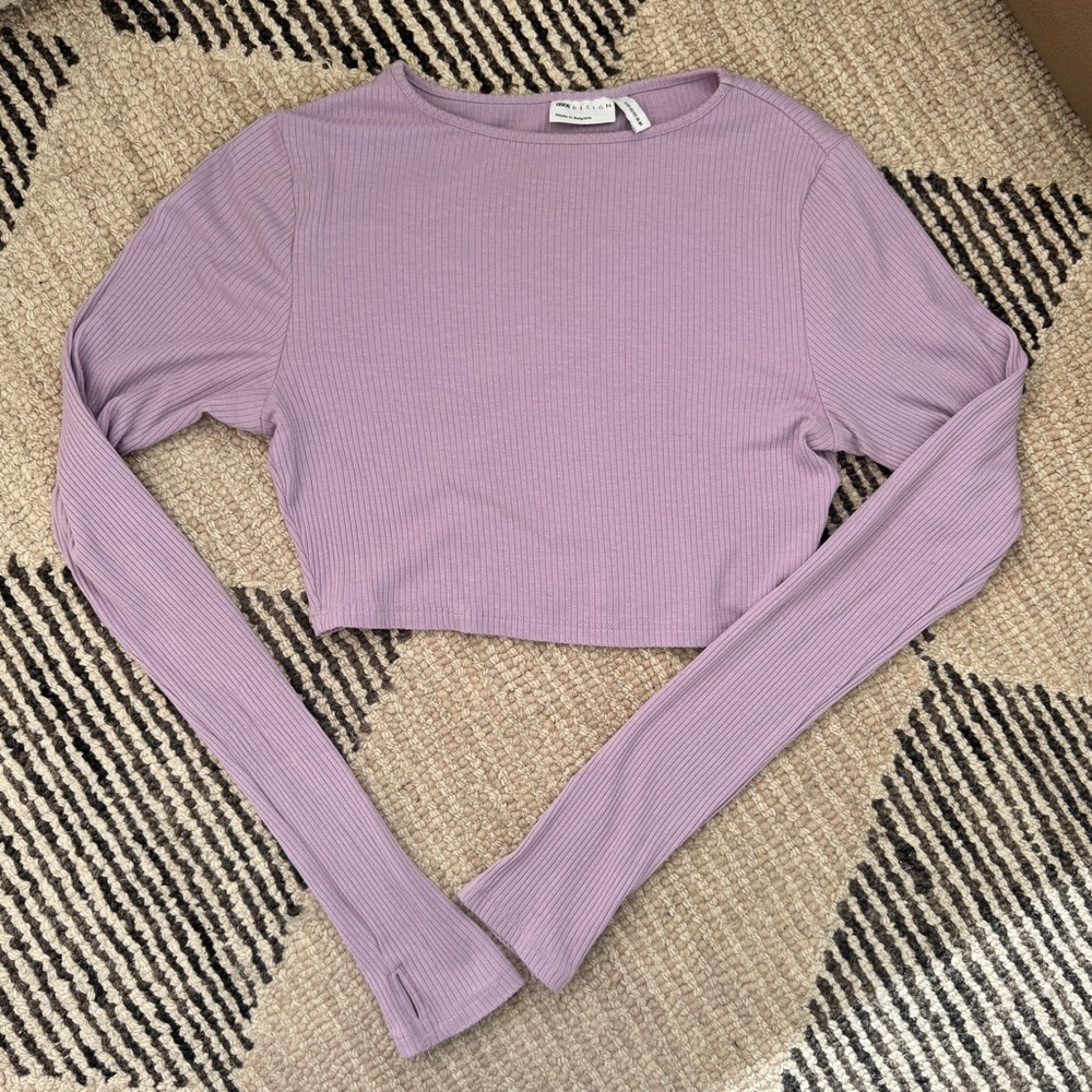 ASOS Lilac Ribbed Long Sleeve Crop Top